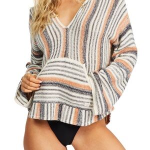 Billabong Striped Hooded Sweater in Cream, Gray & Rust